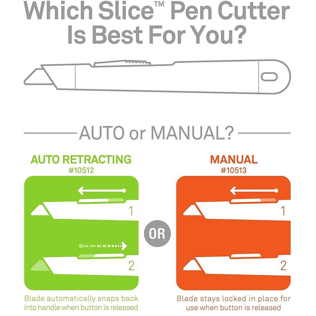 Bút cắt an toàn dáng bút bằng gốm sứ SLICE 10512 Auto-Retractable Ceramic Pen Cutter tự động rút lưỡi đúng lúc