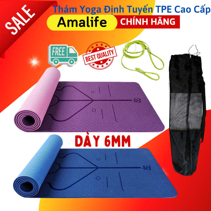 Thảm Yoga Định Tuyến TPE 2 Lớp Cao Cấp Amalife + Bao Thảm + Dây Buộc (Màu Ngẫu Nhiên)