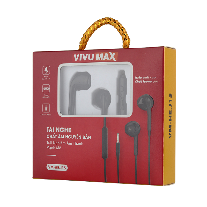 Tai nghe nhét tai có dây VivuMax J15 - Jack cắm 3.5mm, có Mic/Microphone - Hàng Chính Hãng