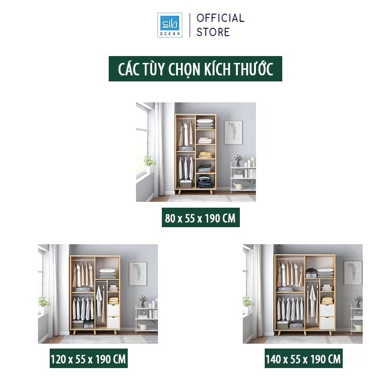 Tủ Quần Áo Kết Hợp Cửa Lùa Hiện Đại SIB Decor Màu Trắng Phối Vân Gỗ Sồi