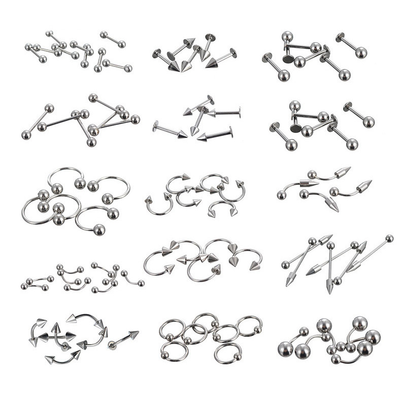 Set 85 khuyên tai, môi, mũi, rốn thép titan 316l không rỉ