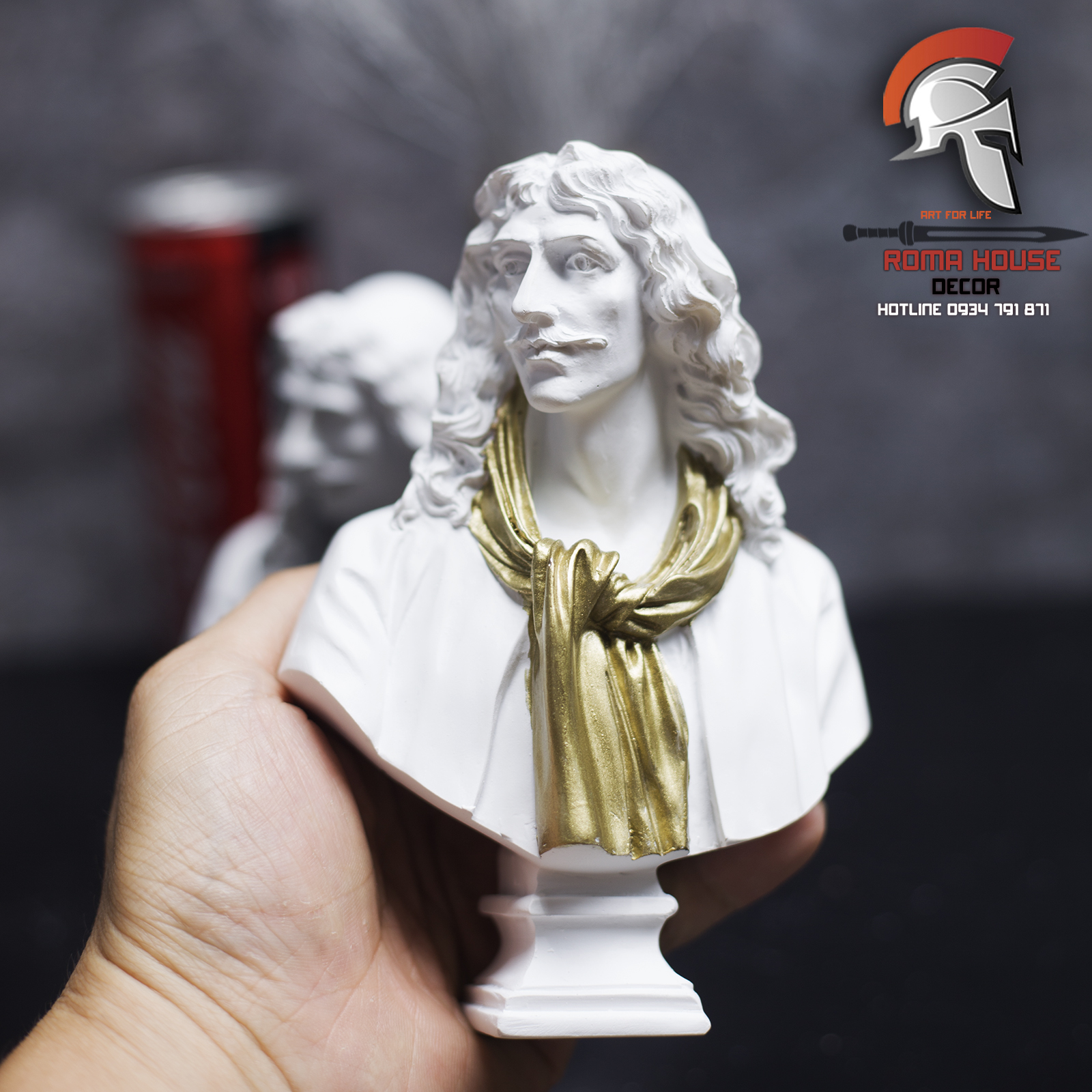 Tượng bán thân Molière cao 15 cm trang trí nhà cửa
