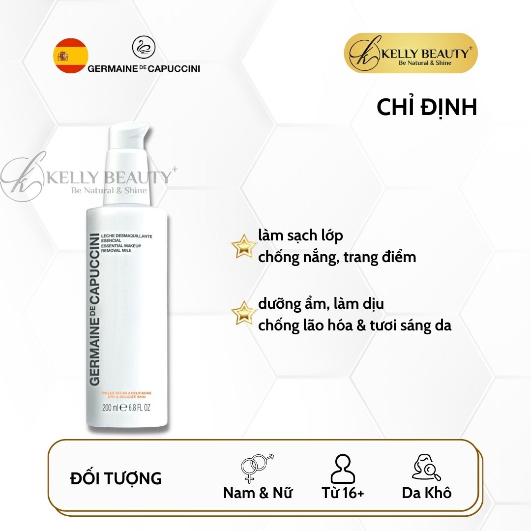 Sữa Tẩy Trang Cho Da Khô, Nhạy Cảm Germaine OPTIONS Essential Make Up Removal Milk | Kelly Beauty