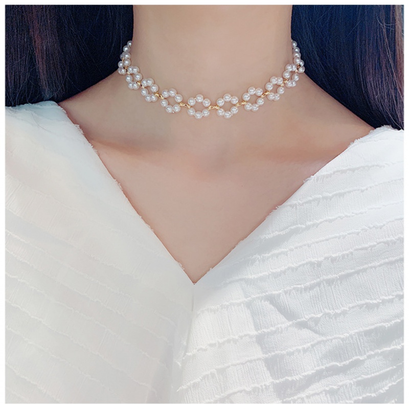 Set dây chuyền và vòng tay lắc tay mix hạt châu hoa nữ tính thanh lịch
