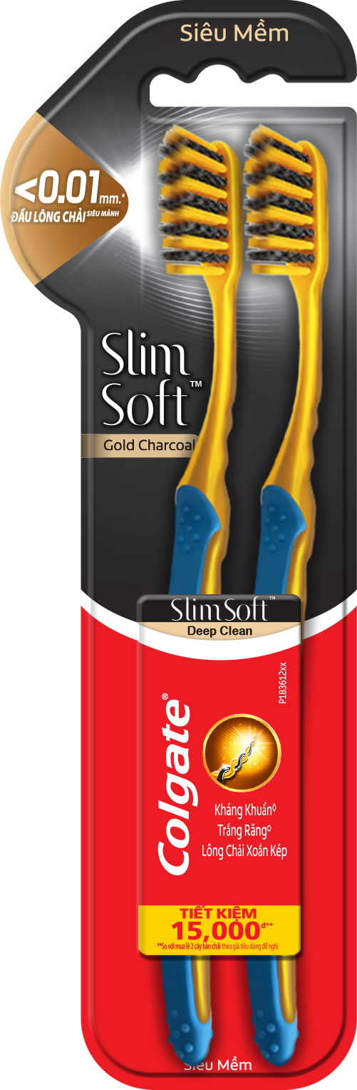 Bàn chải đánh răng Colgate mềm mại Slim Soft Gold Charcoal (Vỉ 2 cây)