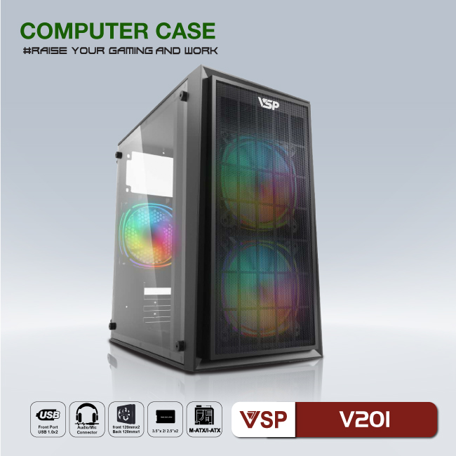 Case VSP V201 (Chuẩn mATX) - Nắp Hông Trong Suốt - NTH - Hàng Nhập Khẩu