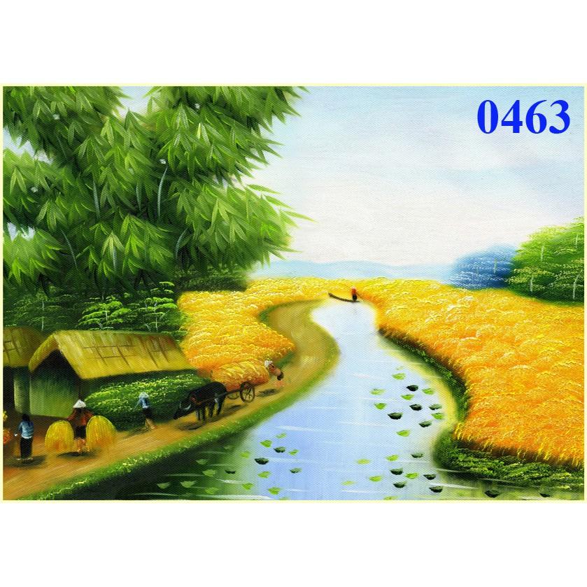 Tranh in sơn dầu treo tường tự chọn Cảnh làng quê Việt Nam HD-CB8-1Tr KT 45 x 32 cm