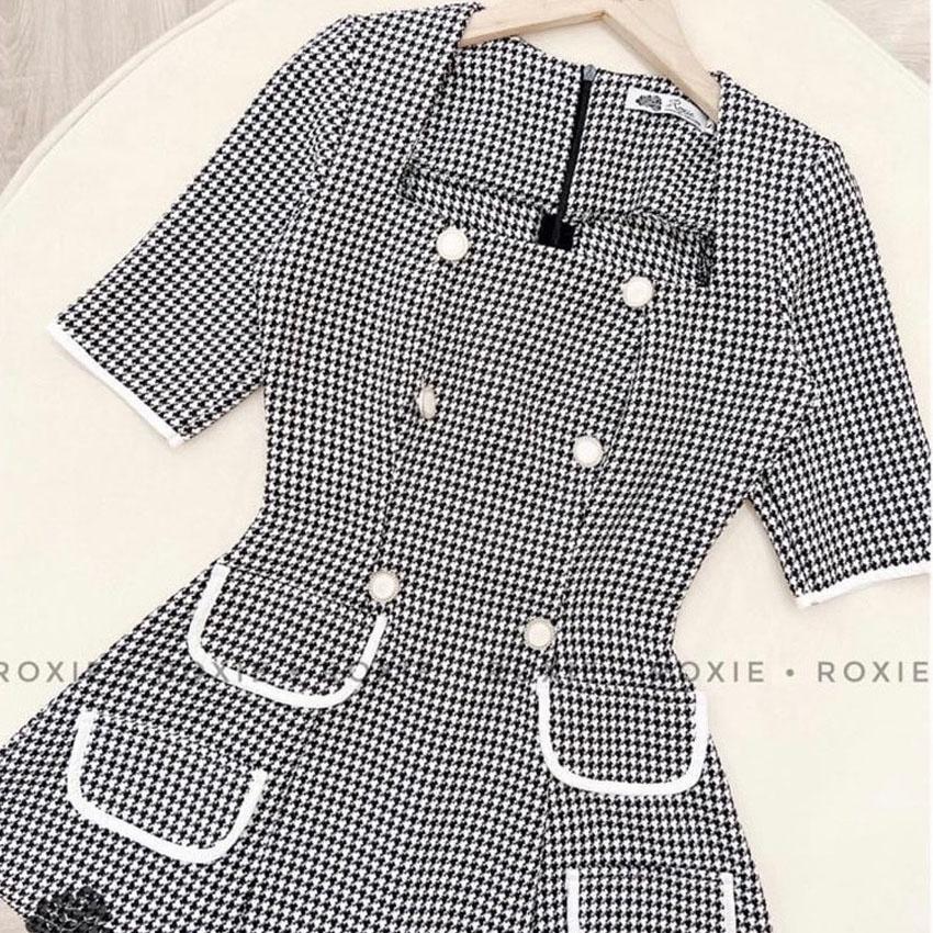 Đầm caro Bigsize 4 túi 6 nút ChubbyBigsize