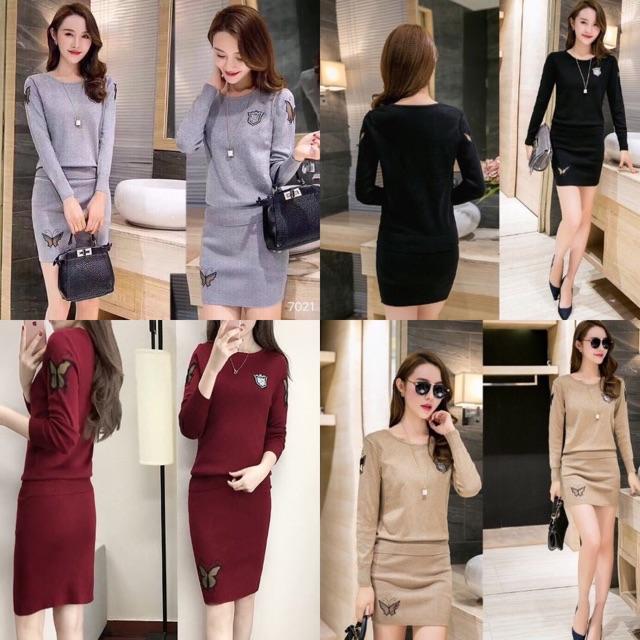 Set len thêu hoạ tiết bướm thời trang