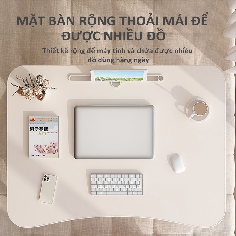 Bàn Học Gấp Gọn Thông Minh Có Khe Cắm Máy Tính Bảng Điện thoại, Khay Để Cốc Tiện Lợi Kích Thước 60x40x28cm