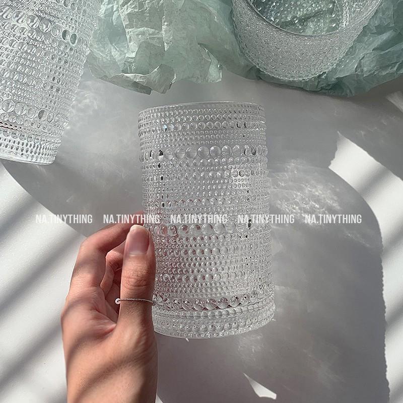 Ly cốc thuỷ tinh trong suốt chịu nhiệt dùng uống nước, cà phê, trà sữa hoạ tiết ngọc trai phong cách Hàn Quốc Pearl Cup