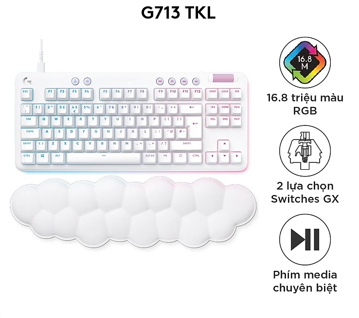 Bàn phím cơ gaming có dây Logitech G713 TKL - RGB, tương thích PC, Mac - Hàng Chính Hãng