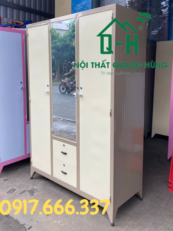 TỦ SẮT ĐỰNG QUẦN ÁO MÀU CÀ PHÊ SƠN TĨNH ĐIỆN 3 CÁNH CAO CẤP DÀNH CHO GIA ĐÌNH