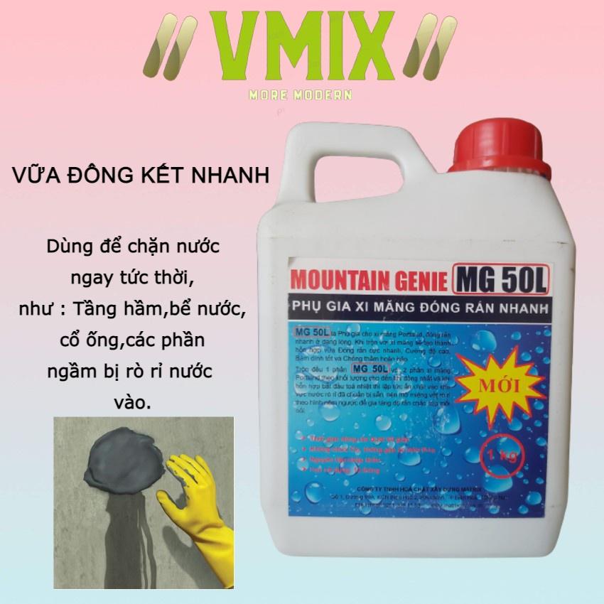 Vữa đông kết nhanh dạng lỏng Moutain Genie MG50L dễ dàng thi công đông kết nhanh trong 60 giây chặn nước ngay.