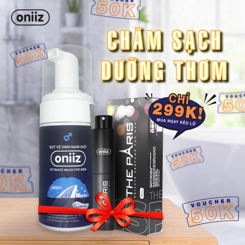 Combo hoàn hảo Oniiz - Bọt vệ sinh nam giới dung dịch tạo bọt mịn 100ml & Nước hoa nam giới THE PARIS & THE MIAMI 10ml