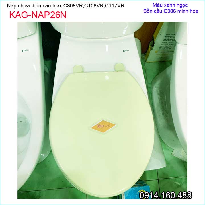 Nắp đậy cho bồn cầu KAG-NAP26N xanh ngọc nhạt, Nắp xí bệt C117-C306-C108 2 khối nhựa bóng-đẹp