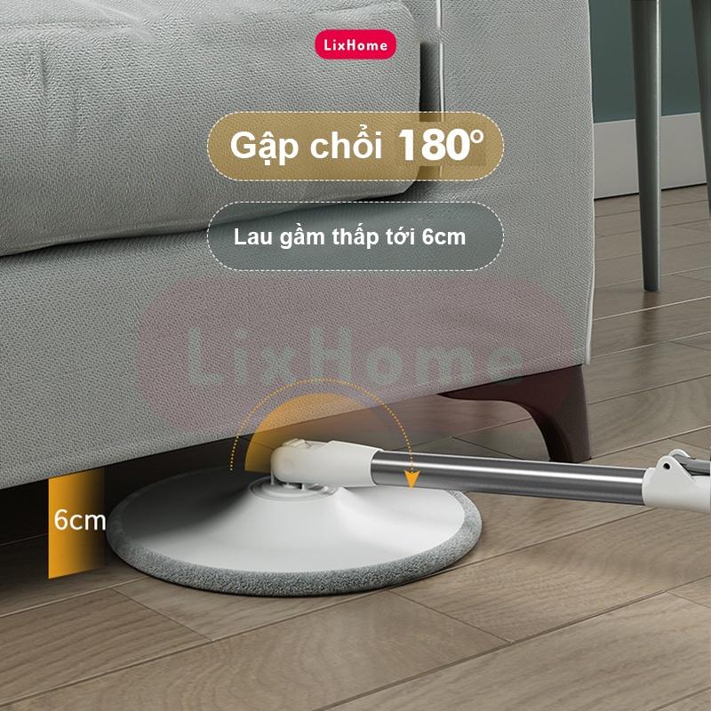 Chổi lau nhà thông minh xoay vắt 360 tách nước bẩn và nước sạch, Cây lau nhà kèm thùng cán inox tặng kèm 2 bông lau