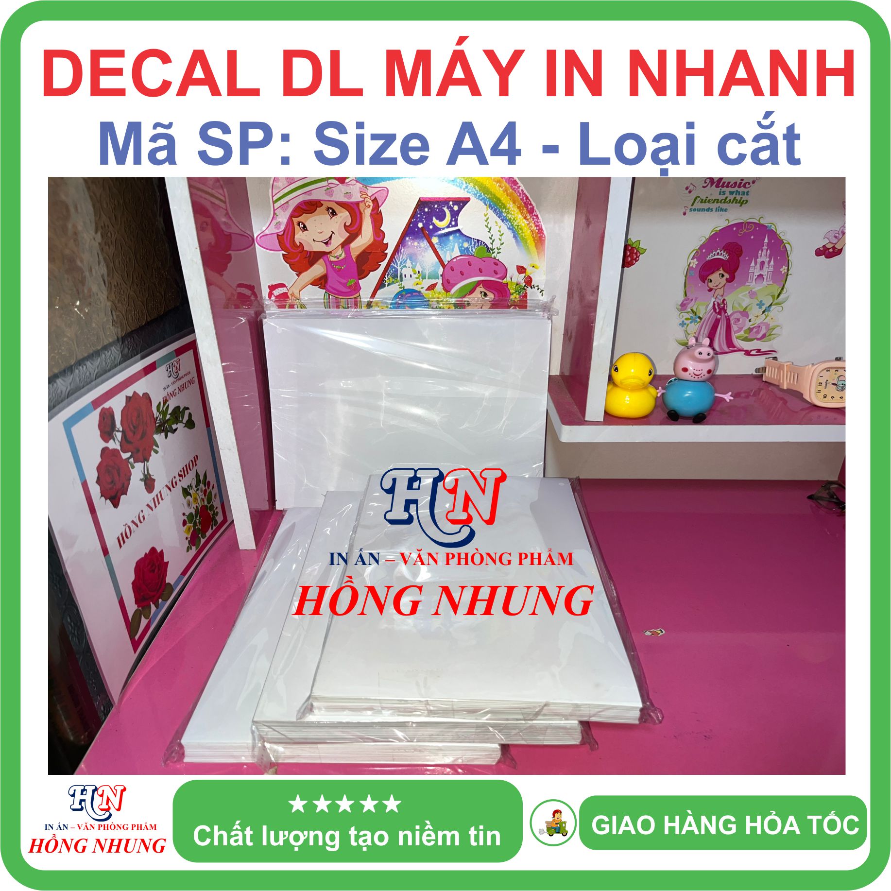 [HỒNG NHUNG] Xấp 100 tờ Decal DL chuyên máy in nhanh Laser (Loại cắt), khổ A4 - In chuyên nghiệp