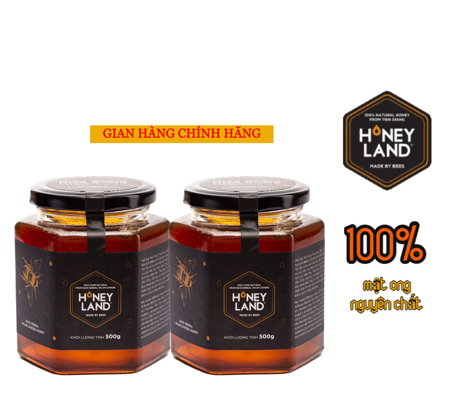 Combo 2 hũ mật ong rừng Thảo Dược HONEYLAND tổng 1000g mật ong thiên nhiên nguyên chất