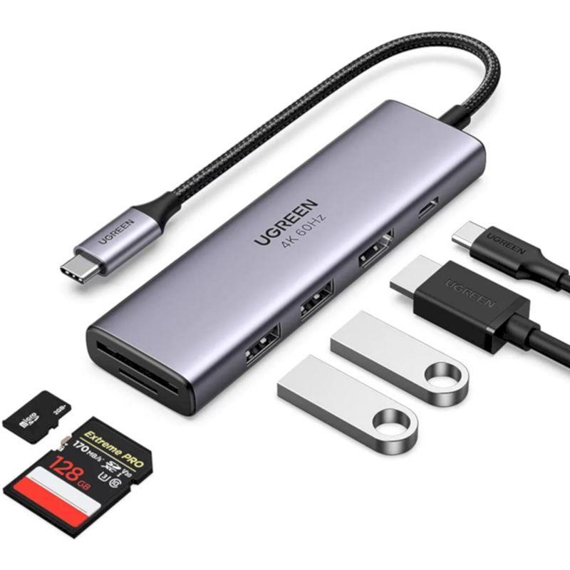 Bộ chuyển đổi USB-C sang 2*USB 3.0 + HDMI SD TF và PD hỗ trợ 4K Ugreen 60384 CM511 - HÀNG CHÍNH HÃNG