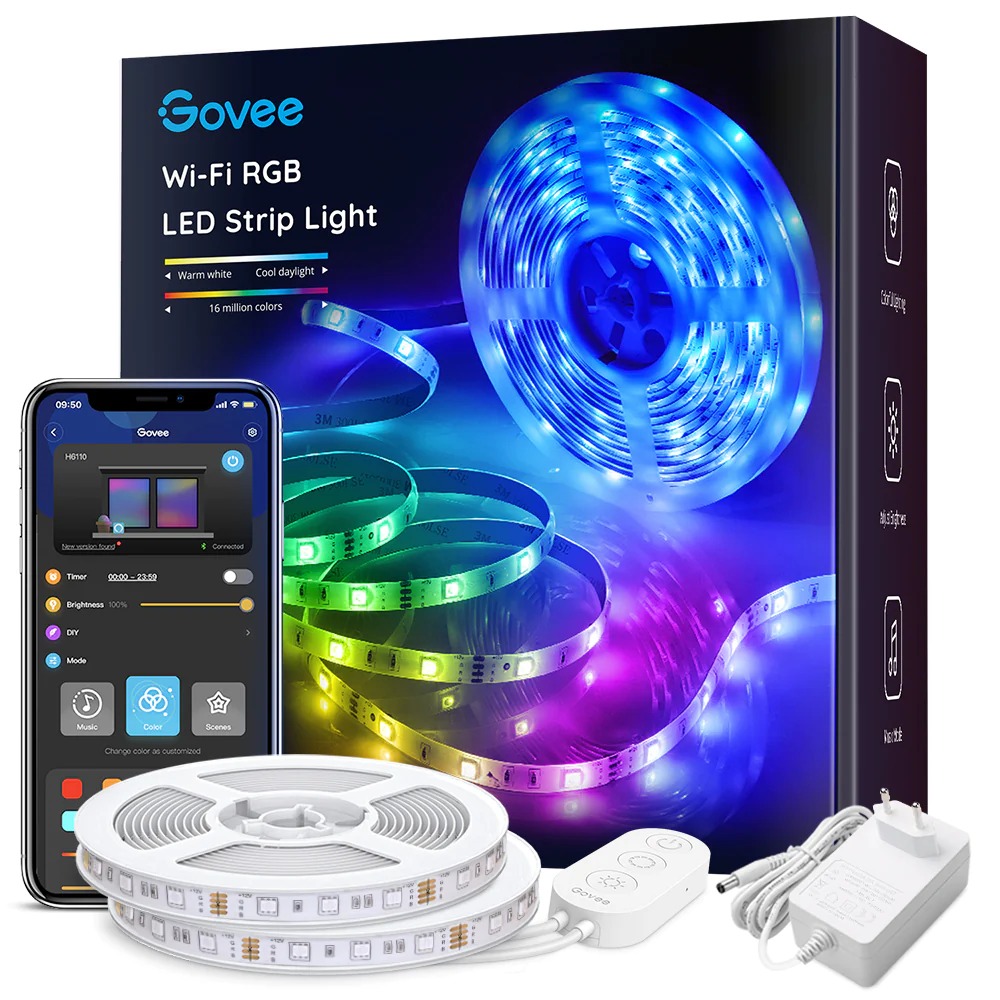 Dây đèn LED Govee Wi-Fi RGB LED Strip Lights H6110 | Đèn led đa năng dán tường, DIY, cảm ứng nhạc