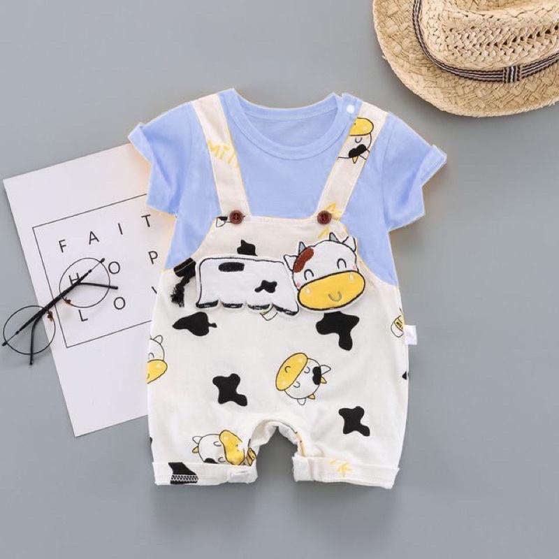 Body yếm liền đùi hình con bò sữa chất cotton cho bé trai và bé gái cute - yếm liền thân bò sữa sơ sinh - áo quần trẻ em