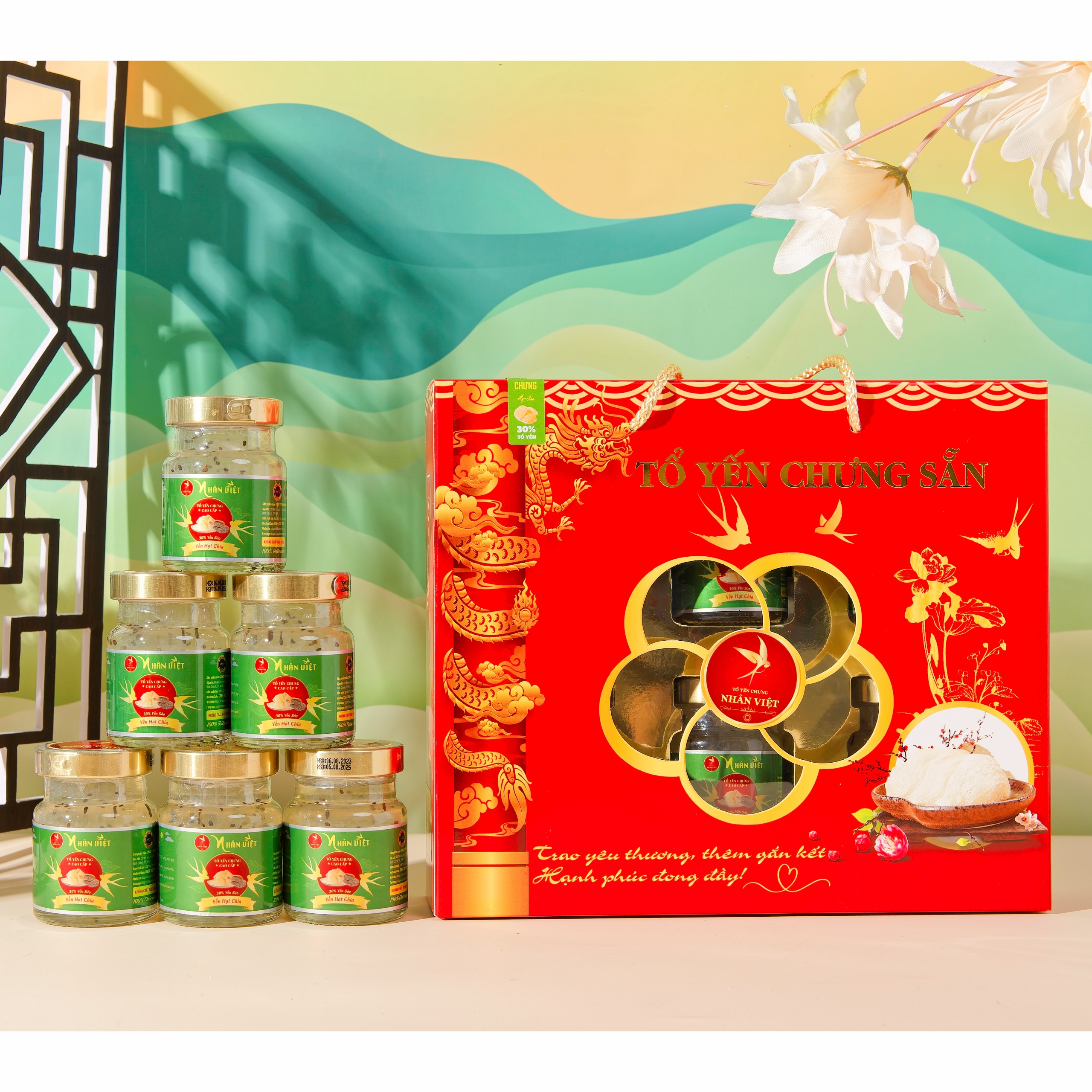 [Hộp 6 Lọ] Nước Yến Sào Chưng Hạt Chia Nhân Việt 30% Yến 70ml/Hũ