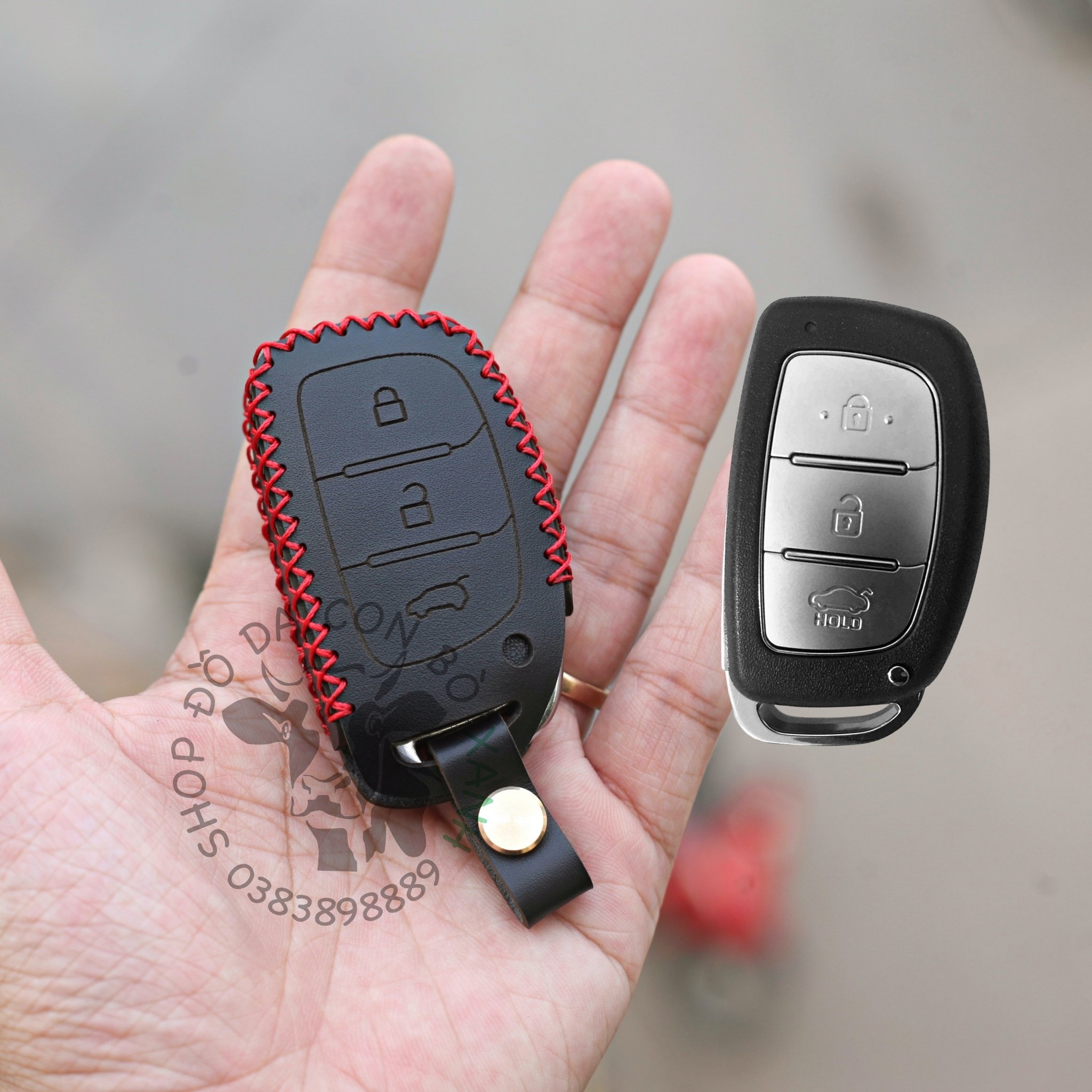 Bao Da dành cho chìa Khoá Hyundai Tucson, Elantra, Sonata Handmade Da Thật 008