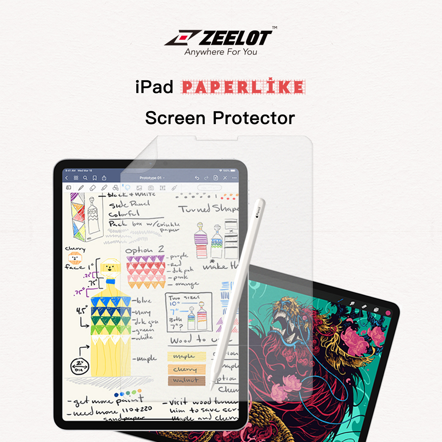Dán màn hình dành cho iPad Paper-like Zeelot Cao Cấp chống vân tay cho cảm giác vẽ như trên giấy- Hàng Chính Hãng