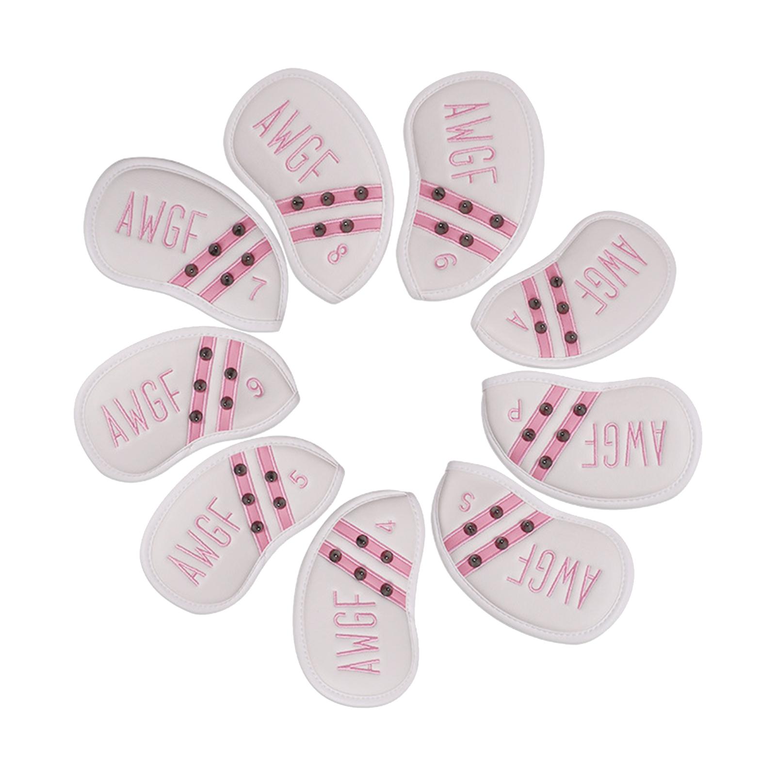 9 Pieces Club Head Covers Waterproof Leather 4-9,P,S,A Golf Iron Headcover White