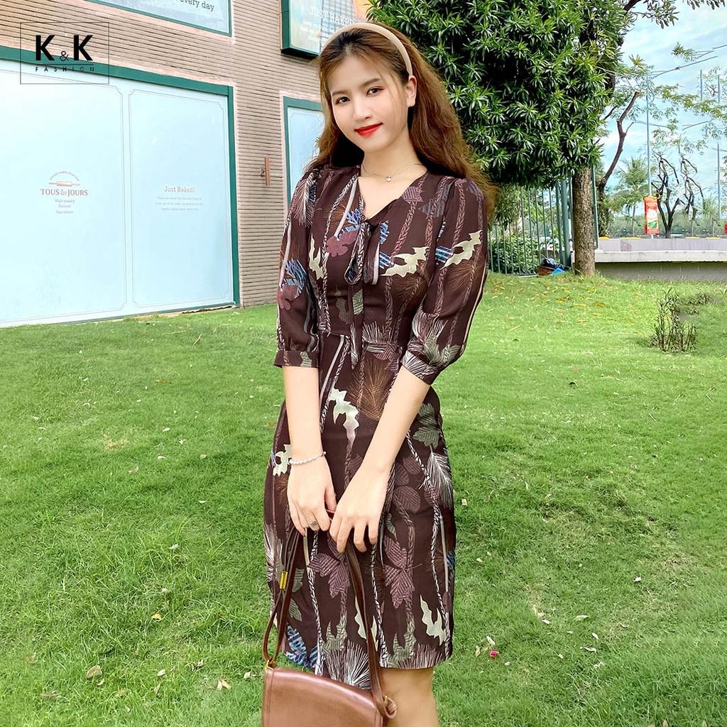 Đầm Chữ A Tay Lửng Họa Tiết  K&amp;K Fashion KK117-25 Chất Liệu Lụa