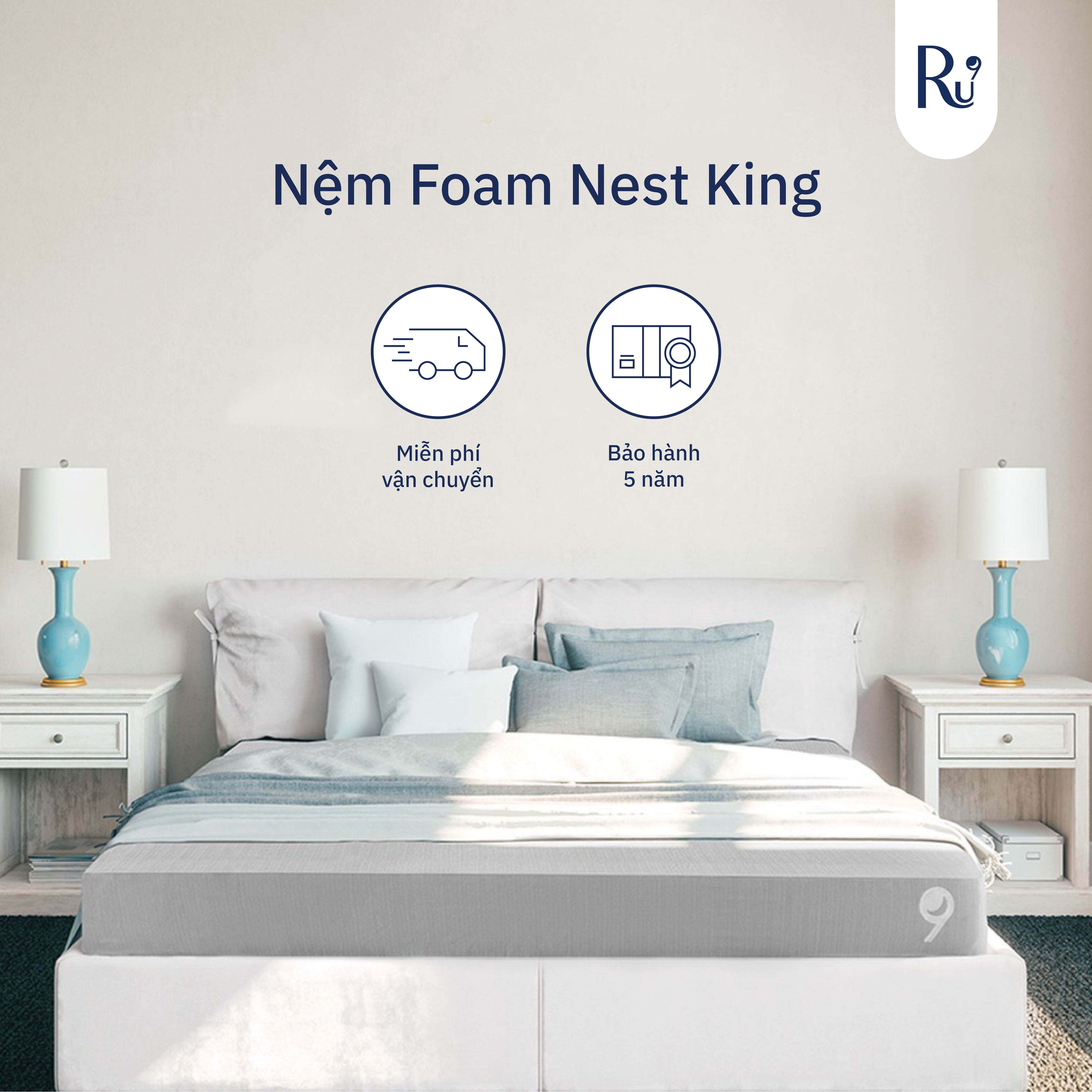 Nệm Foam Nest Ru9 15cm Cao Cấp  Ngăn Cách Chuyển Động  2 Lớp Foam Nâng Đỡ  6 Kích Thước – 1m8 x 2m x 15cm