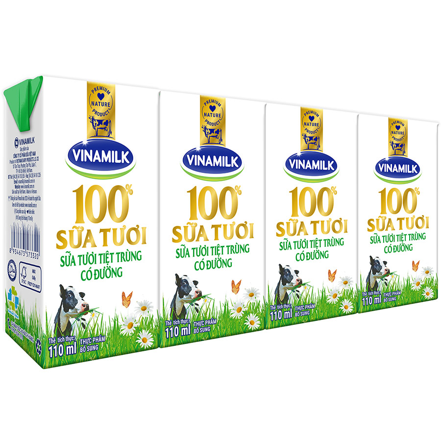 Thùng 48 Hộp Sữa Tươi Tiệt Trùng Vinamilk 100% Có Đường 110ml