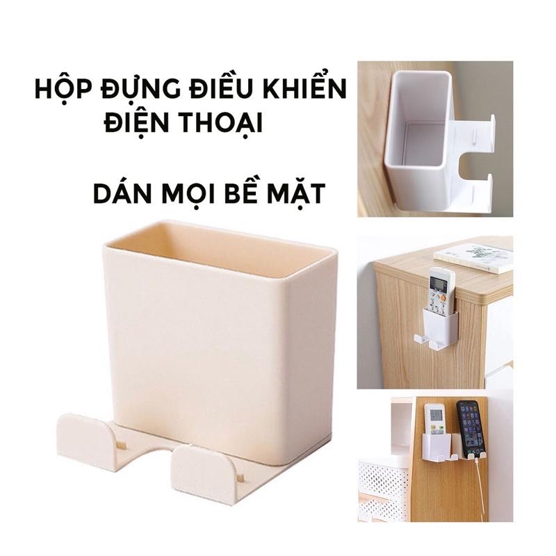 Giá để điều khiển remote treo tường mẫu mới có khay để điện thoại - Kệ dán tường đựng remote kèm giá đỡ sạc điện thoại
