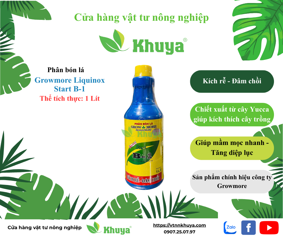Phân bón lá đa vi lượng Growmore Vitamin B1 Liquinox Start chai 1 lít