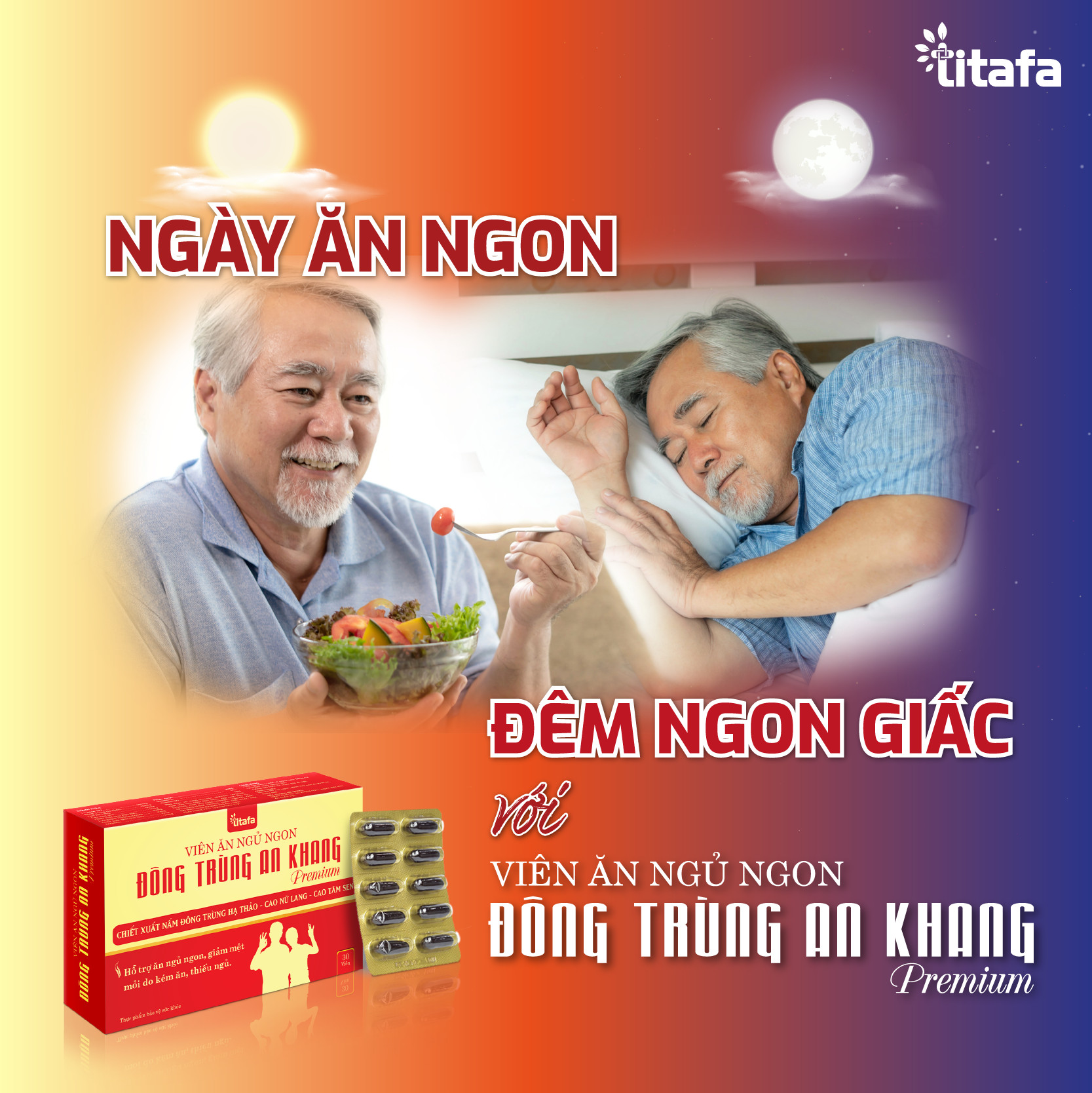 Viên ăn ngủ ngon Đông Trùng An Khang Premium – Hỗ trợ ăn ngon, ngủ sâu, giảm mệt mỏi do kém ăn, thiếu ngủ