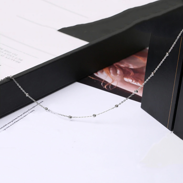 Lắc chân titan chuỗi bi tròn nhỏ màu trắng thời trang WLC509T