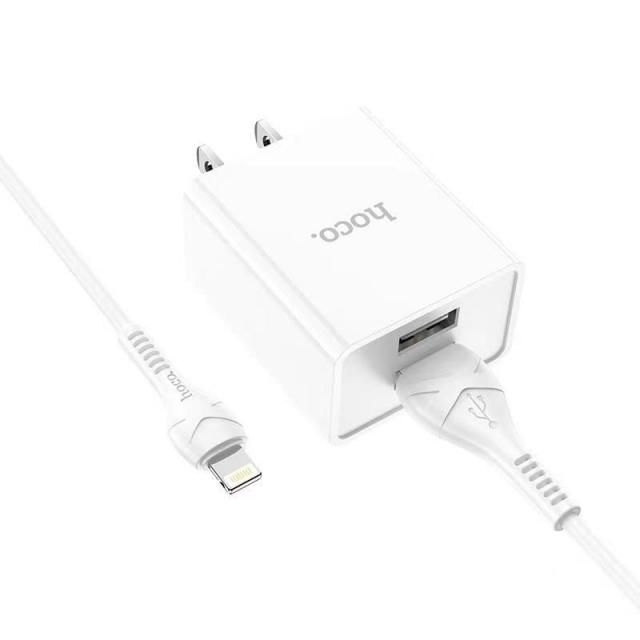 Bộ sạc nhanh 2.1A Hoco C89 chuôi dẹt 2 cổng Usb kèm dây sạc cho iPhone/iPad dài 1M - Hàng chính hãng