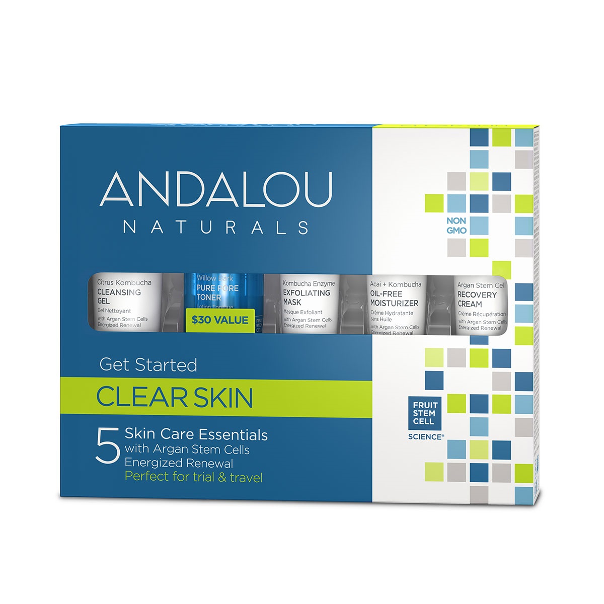 Bộ Kit 5 Bước Chăm Sóc Da Dầu Mini Andalou Naturals Clear Skin Get Started Kit