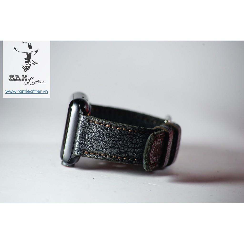 DÂY ĐỒNG HỒ APPLE WATCH HANDMADE CAO CẤP - DA BÒ THẬT - RAM CLASSIC 1956 ĐEN ĐỦ SIZZE APPLE WATCH