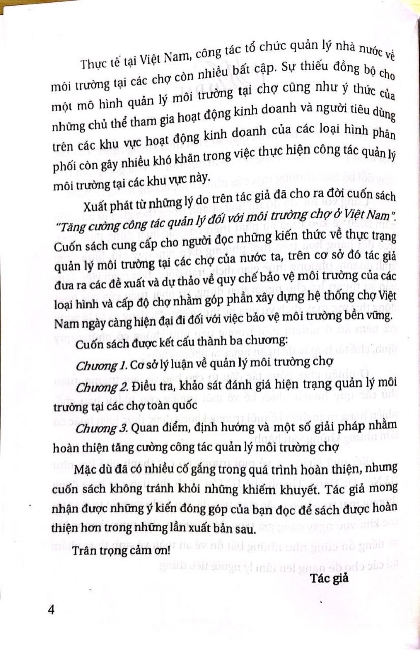 Tăng Cường Công Tác Quản Lý Đối Với Môi Trường Chợ Ở Việt Nam ( Sách Chuyên Khảo)