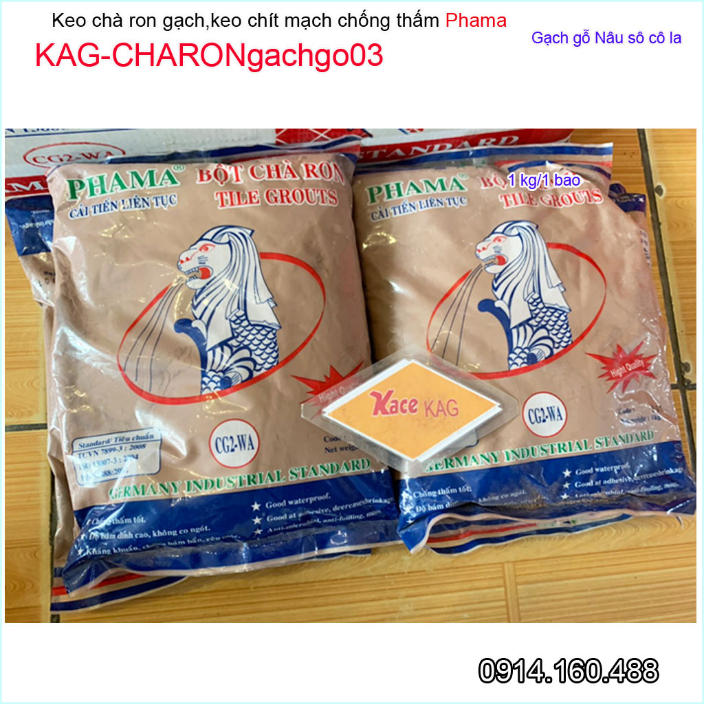 1Kg Keo chà ron phama gạch gỗ nâu socola KAG-CHARONgachgo03, bột chít mạch khe ron gạch chống thấm-chống rêu mốc