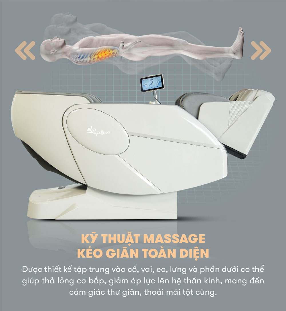Ghế massage ELIP O7 - Công nghệ massage 9E Plus, Điều khiển giọng nói, Massage châm cứu bàn tay