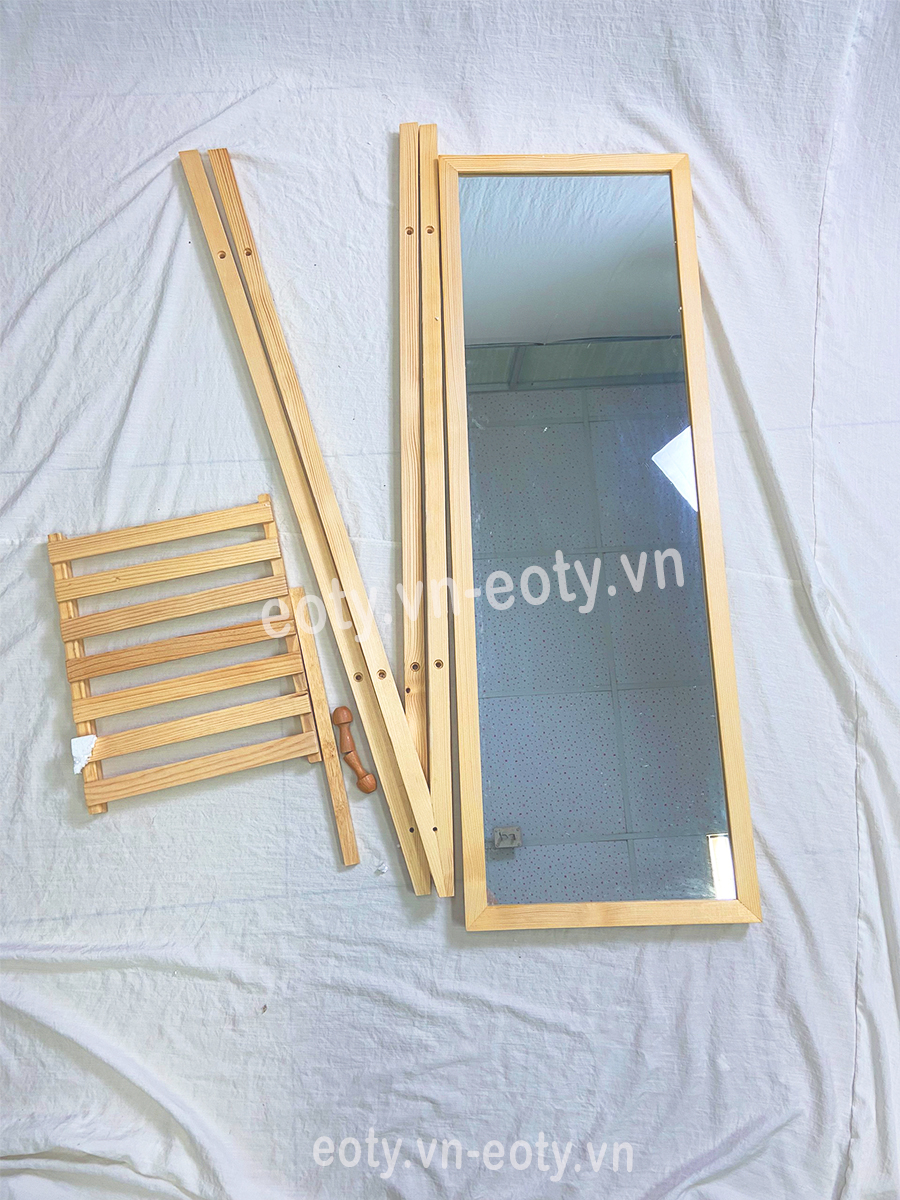 Gương soi toàn thân khung gỗ có kệ để đồ shelf mirror - Gương đứng toàn thân có kệ bằng gỗ Eotygroup