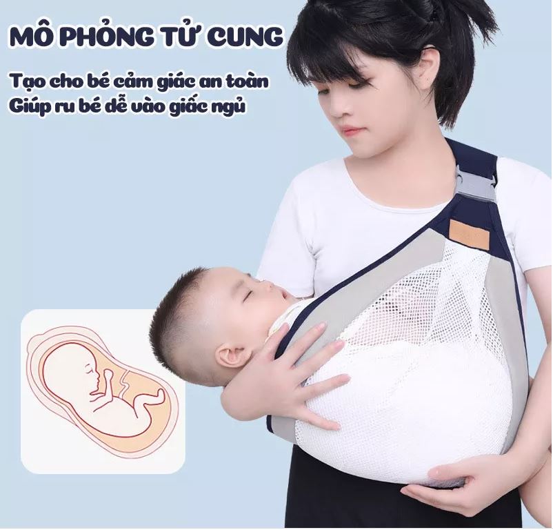 Địu em bé, địu cho trẻ sơ sinh từ 0 đến 3 tuổi, vải lưới thoáng mát, nhỏ gọn tiện lợi