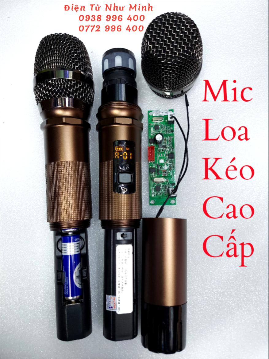 Bộ 2 Mic không dây cho loa kéo UHF CAO CẤP FULL NHÔM