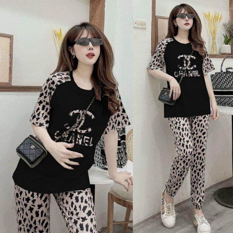 Bộ đồ thể thao nữ phối hoạ tiết 3D thêu form rộng