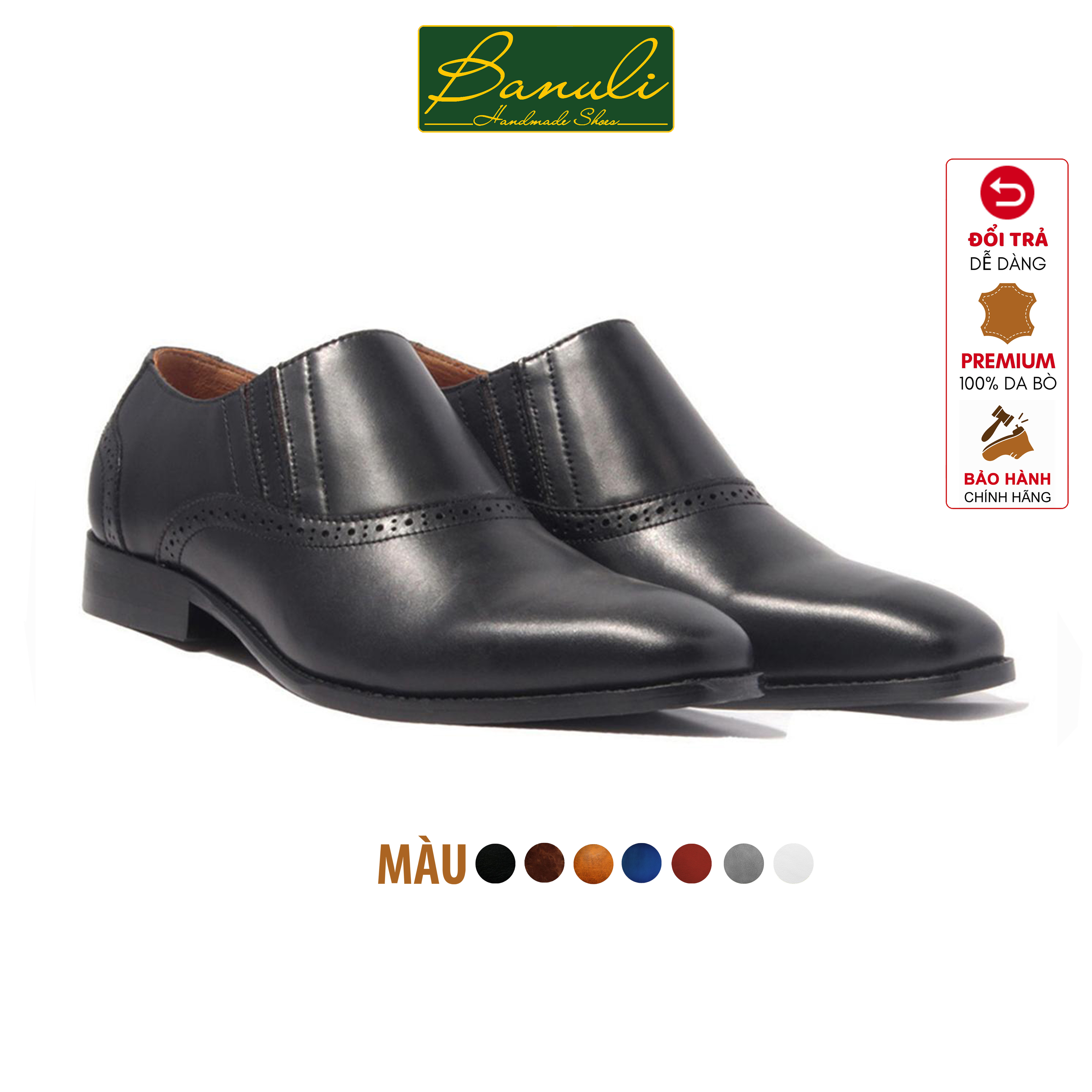 Giày Tây Lười Nam Công Sở Banuli Da Bê Italian Brogue Loafers H1SO1 (Da Veg Itali Mềm Dẻo, Đế Siêu nhẹ, Bảo Hành Trọn Đời)