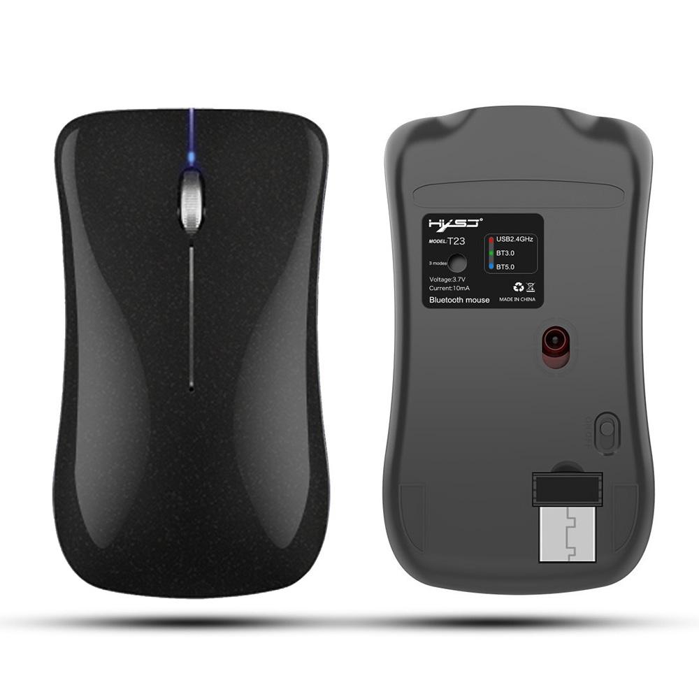 HXSJ T23 Wireless Mouse 2.4G+BT3.0+BT5.0 3-mode Ergonomic Mouse Built-in 400mAh Rechargeable Battery for PC Laptop Black