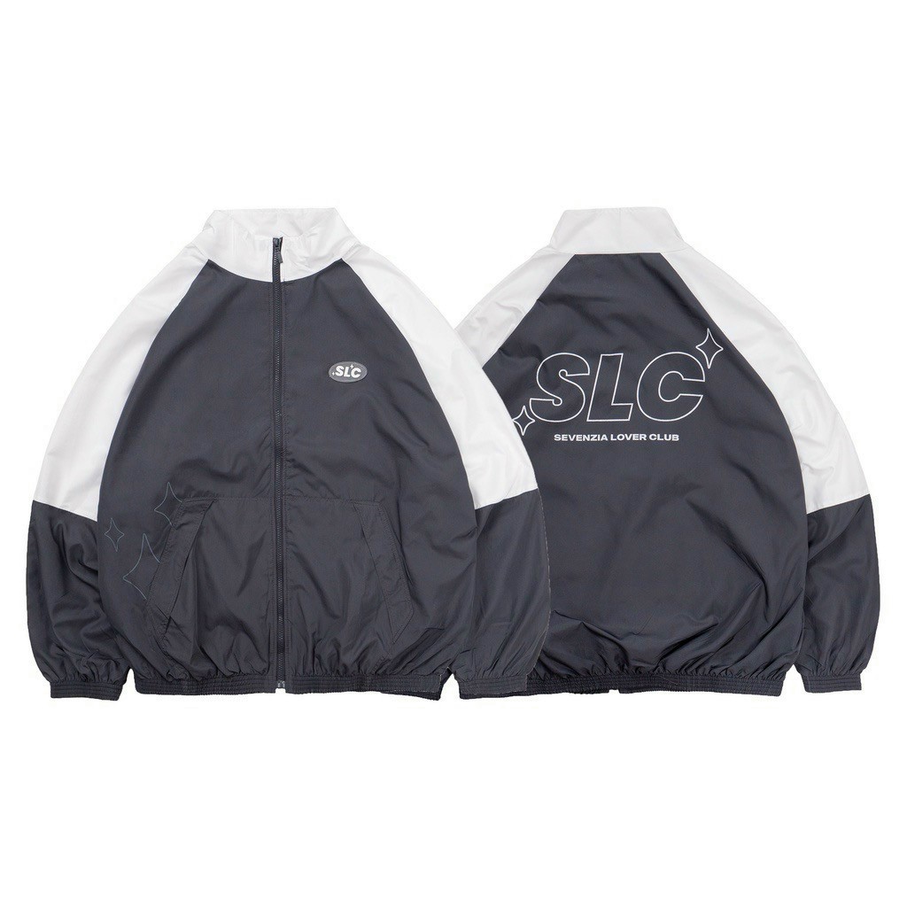Áo Khoác dù - Gió 2 Lớp Khóa Zip Chữ SLC Phối 2 Màu kiểu Rộng HÀn Quốc Đẹp - Nam Nữ Cặp Đôi Mặc Thu Đông Chống Nắng